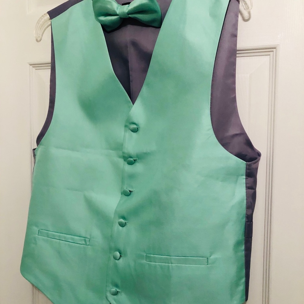Mint green vest, tie + bow tie-Christmas/Holiday